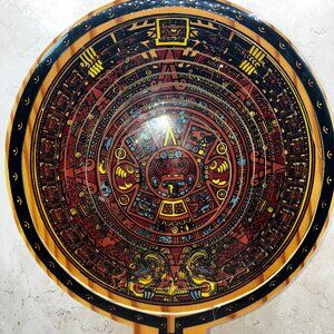 Equinoccio Hand Painted Wooden Aztex Calender And Collapsible Basket